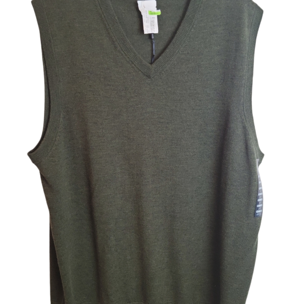 Hart Schaeffner Marx NWT $59.50 2XT Sweater Vest Dark Green Merino Wool